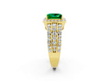 Yellow gold Princess Cut Halo Emerald Ring with Split Shank and Four-Prong Setting_2