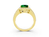 Yellow gold Princess Cut Halo Emerald Ring with Split Shank and Four-Prong Setting_3