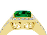 Yellow gold Princess Cut Halo Emerald Ring with Split Shank and Four-Prong Setting_4