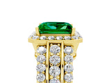 Yellow gold Princess Cut Halo Emerald Ring with Split Shank and Four-Prong Setting_5