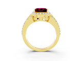 Yellow gold Princess Cut Halo Garnet Ring with Split Shank and Four-Prong Setting_3