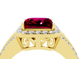 Yellow gold Princess Cut Halo Garnet Ring with Split Shank and Four-Prong Setting_4