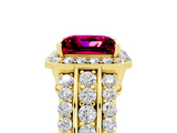 Yellow gold Princess Cut Halo Garnet Ring with Split Shank and Four-Prong Setting_5