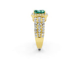 Yellow gold Princess Cut Halo Green Sapphire Ring with Split Shank and Four-Prong Setting_2