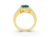 Yellow gold Princess Cut Halo Green Sapphire Ring with Split Shank and Four-Prong Setting_3