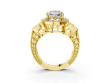 Yellow gold Princess Cut Halo Milgrain Diamond Engagement Ring with Leaf Band and Four-Prong Setting_6
