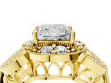 Yellow gold Princess Cut Halo Milgrain Diamond Engagement Ring with Leaf Band and Four-Prong Setting_7