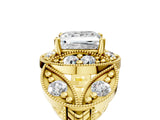 Yellow gold Princess Cut Halo Milgrain Diamond Engagement Ring with Leaf Band and Four-Prong Setting_8