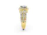 Yellow gold Princess Cut Halo Moissanite Ring with Split Shank and Four-Prong Setting_2