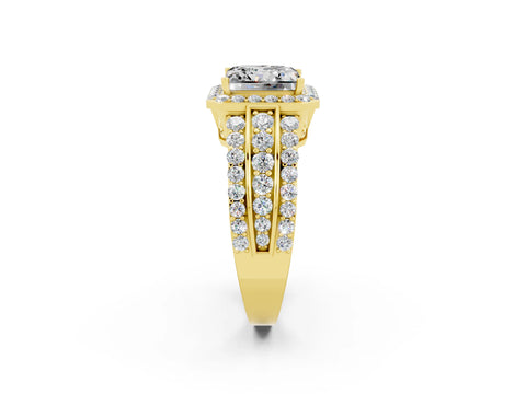 Yellow gold Princess Cut Halo Moissanite Ring with Split Shank and Four-Prong Setting_2