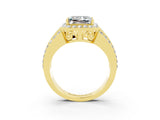 Yellow gold Princess Cut Halo Moissanite Ring with Split Shank and Four-Prong Setting_3