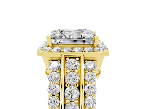 Yellow gold Princess Cut Halo Moissanite Ring with Split Shank and Four-Prong Setting_5