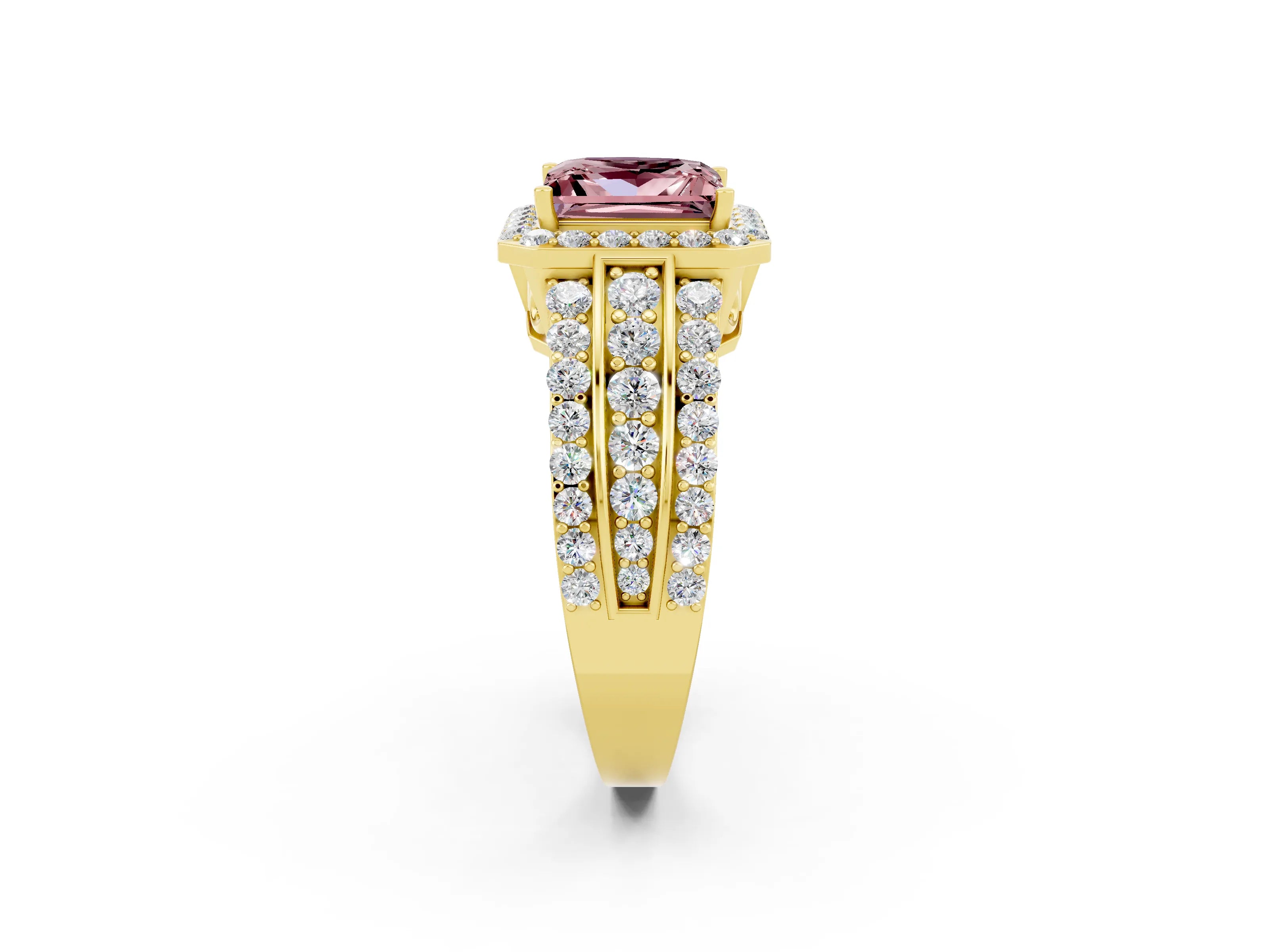 Yellow gold Princess Cut Halo Morganite Ring with Split Shank and Four-Prong Setting_2