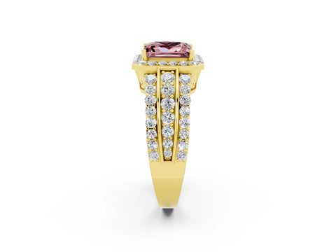 Yellow gold Princess Cut Halo Morganite Ring with Split Shank and Four-Prong Setting_2