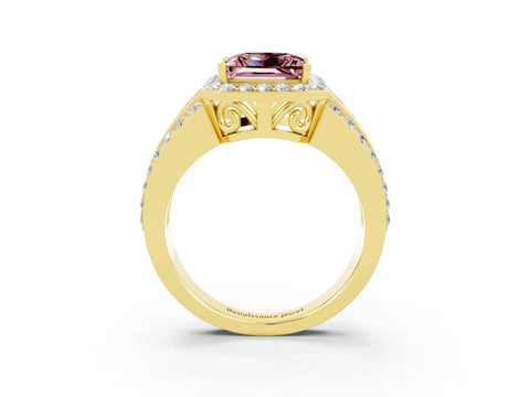Yellow gold Princess Cut Halo Morganite Ring with Split Shank and Four-Prong Setting_3
