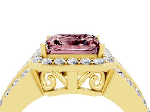 Yellow gold Princess Cut Halo Morganite Ring with Split Shank and Four-Prong Setting_4