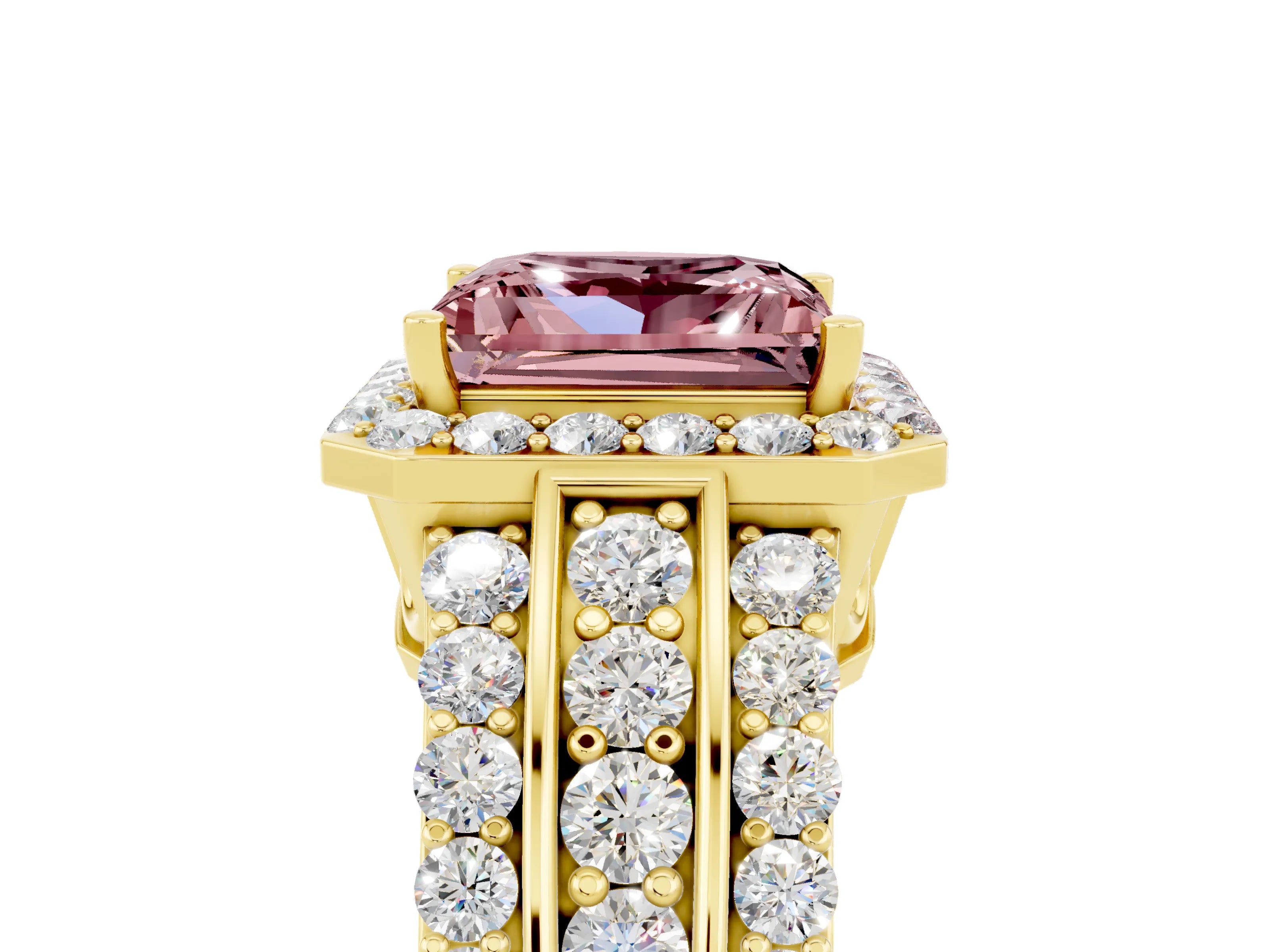 Yellow gold Princess Cut Halo Morganite Ring with Split Shank and Four-Prong Setting_5
