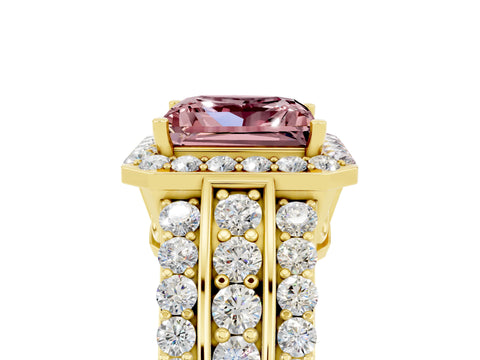 Yellow gold Princess Cut Halo Morganite Ring with Split Shank and Four-Prong Setting_5
