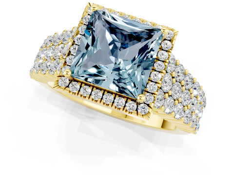 Yellow gold Princess Cut Halo Pavé Diamond Engagement Ring with Split Shank and Four-Prong Setting_1