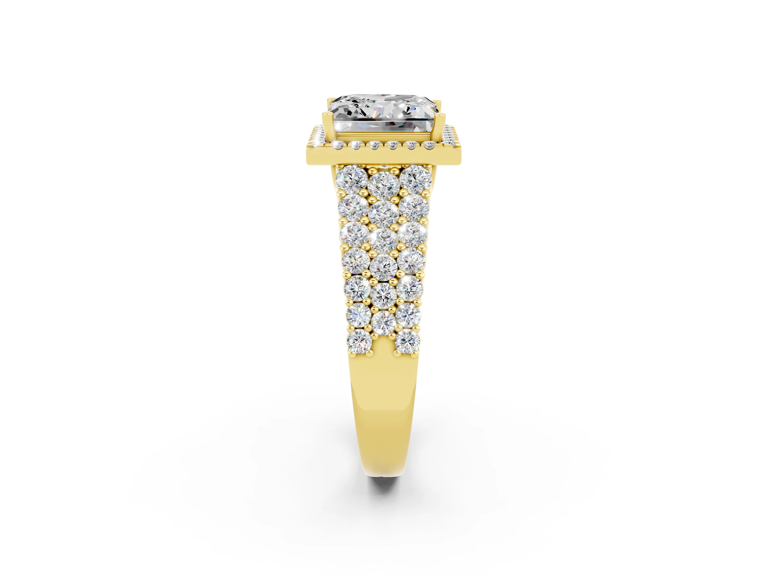 Yellow gold Princess Cut Halo Pavé Diamond Engagement Ring with Split Shank and Four-Prong Setting_2