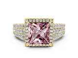Yellow gold Princess Cut Halo Pavé Diamond Engagement Ring with Split Shank and Four-Prong Setting