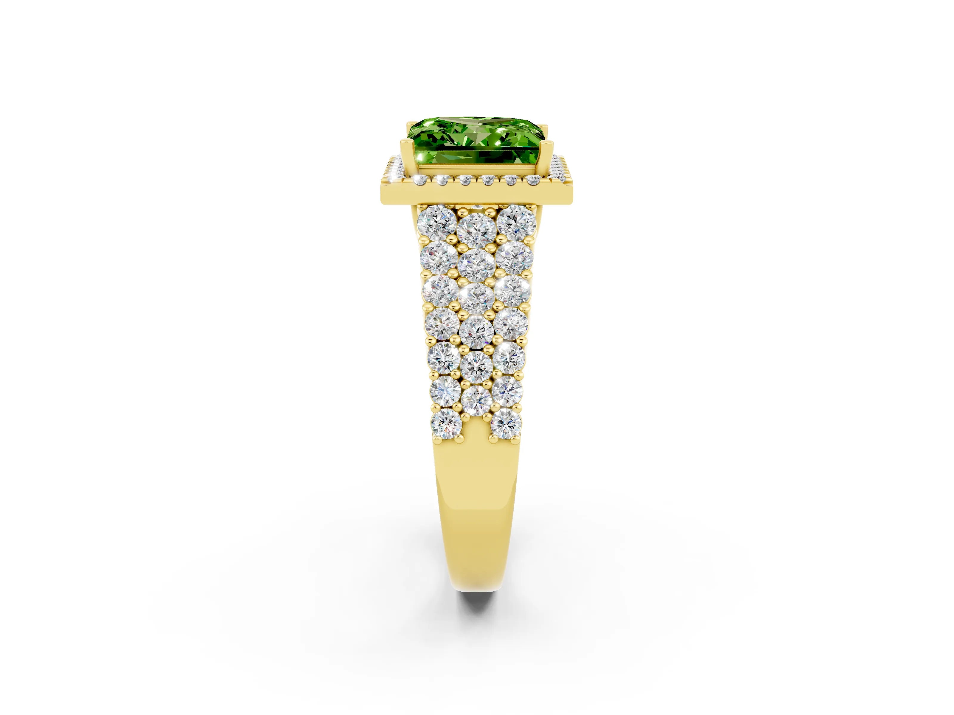 Yellow gold Princess Cut Halo Pavé Diamond Engagement Ring with Split Shank and Four-Prong Setting_2