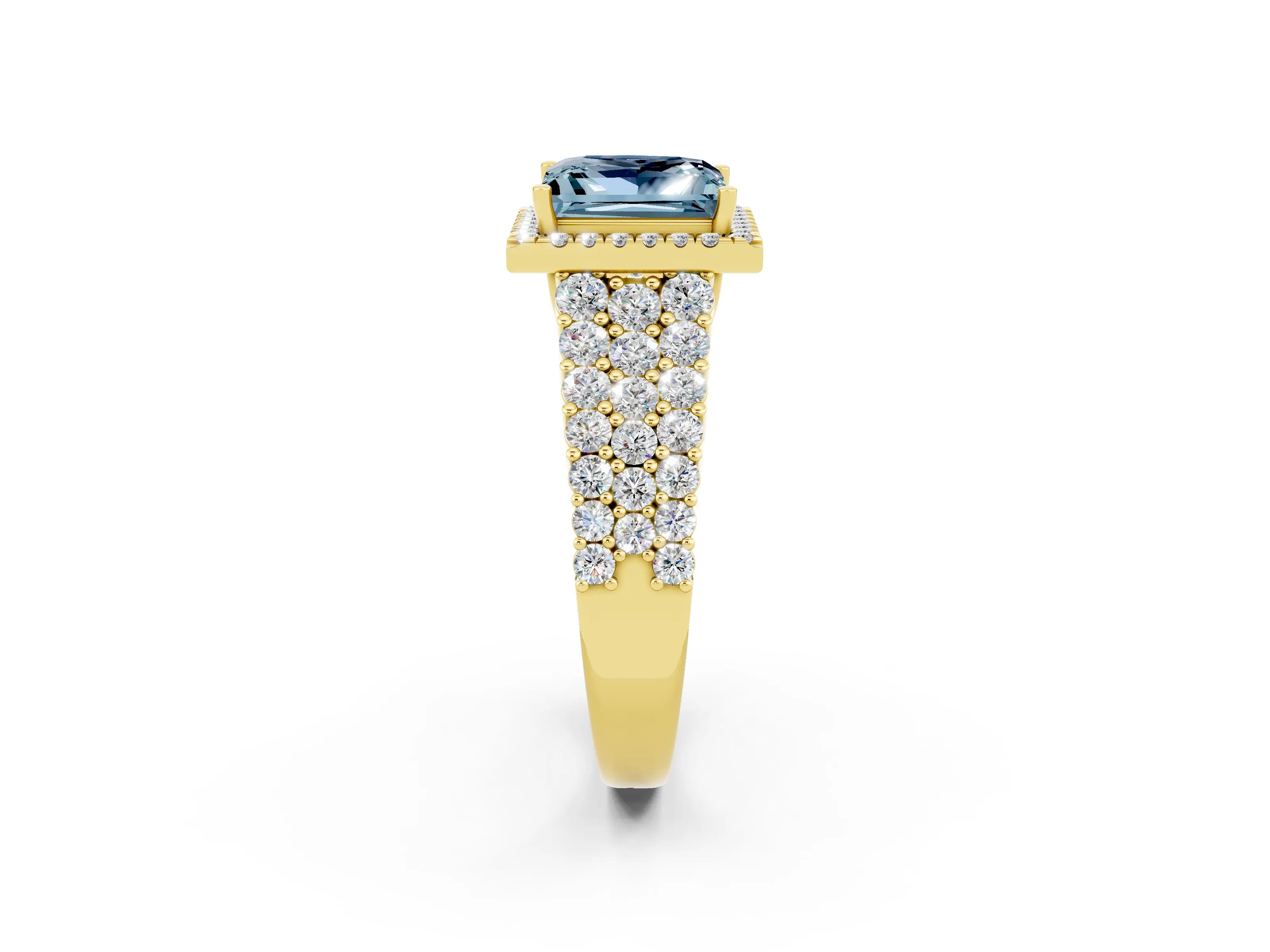 Yellow gold Princess Cut Halo Pavé Diamond Engagement Ring with Split Shank and Four-Prong Setting_2