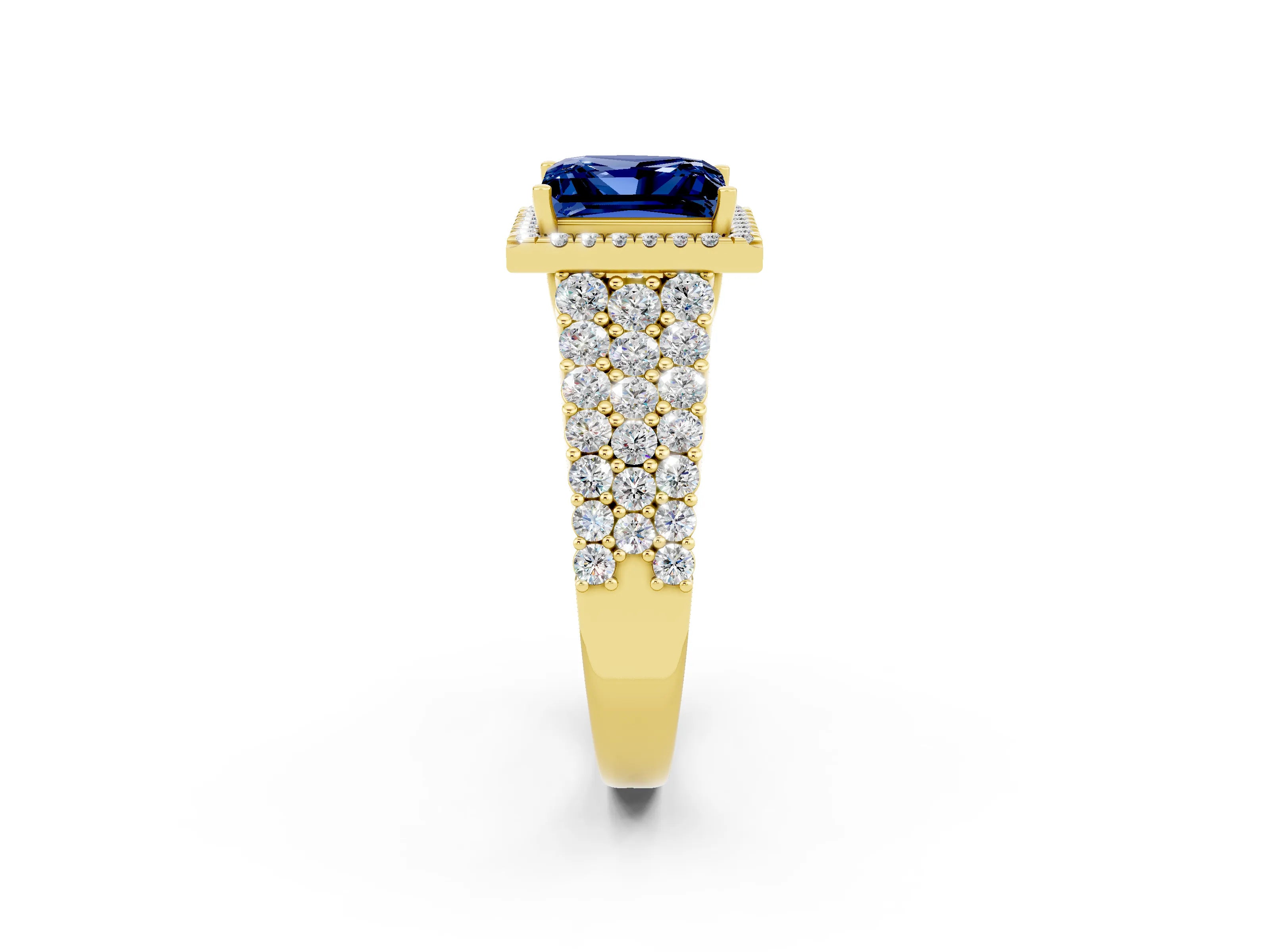 Yellow gold Princess Cut Halo Pavé Diamond Engagement Ring with Split Shank and Four-Prong Setting_2