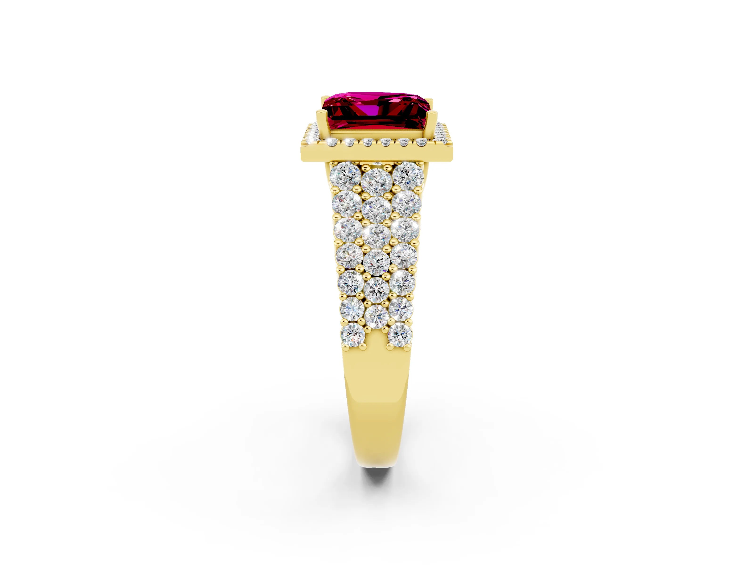 Yellow gold Princess Cut Halo Pavé Diamond Engagement Ring with Split Shank and Four-Prong Setting_2