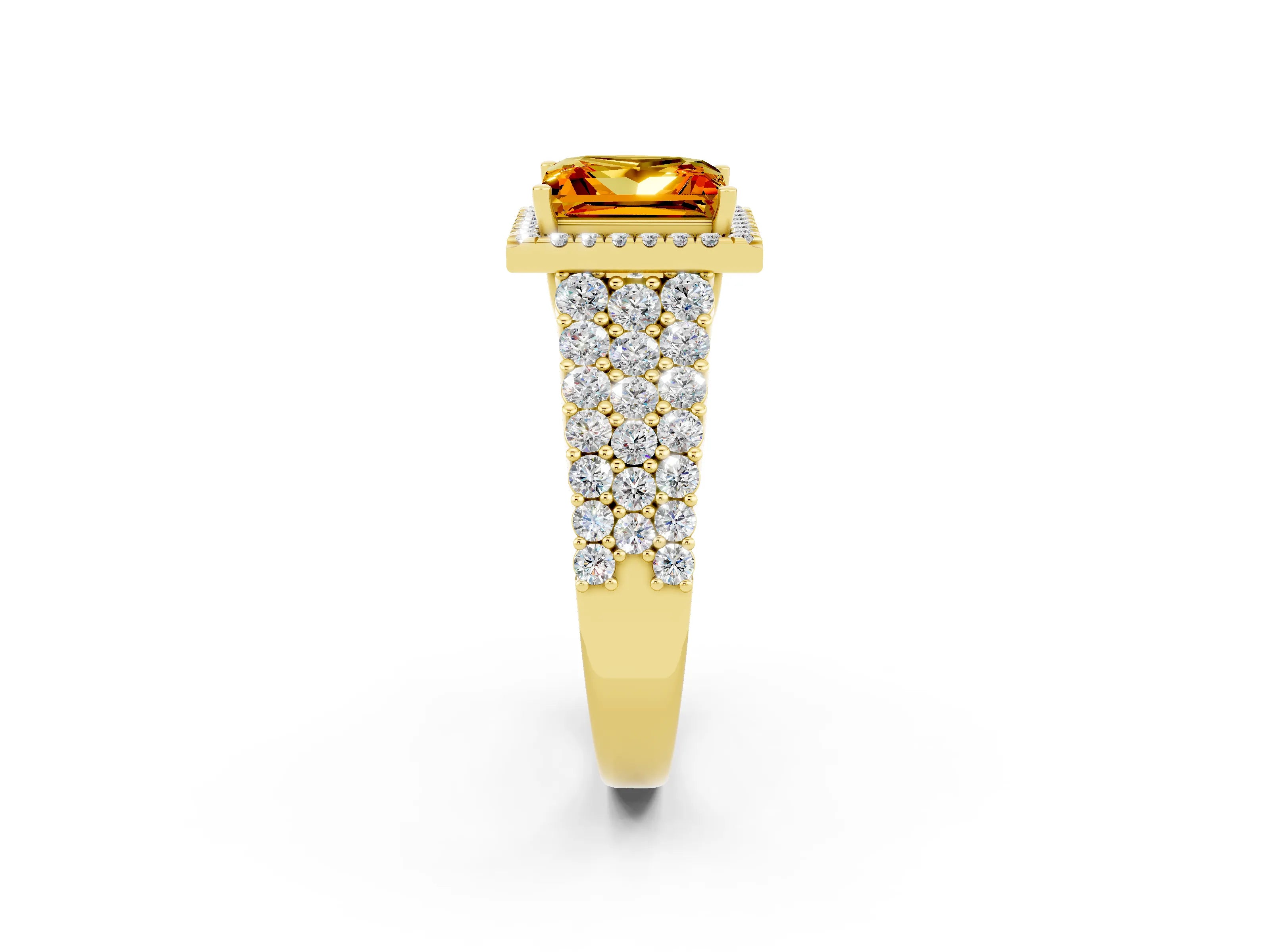 Yellow gold Princess Cut Halo Pavé Diamond Engagement Ring with Split Shank and Four-Prong Setting_2