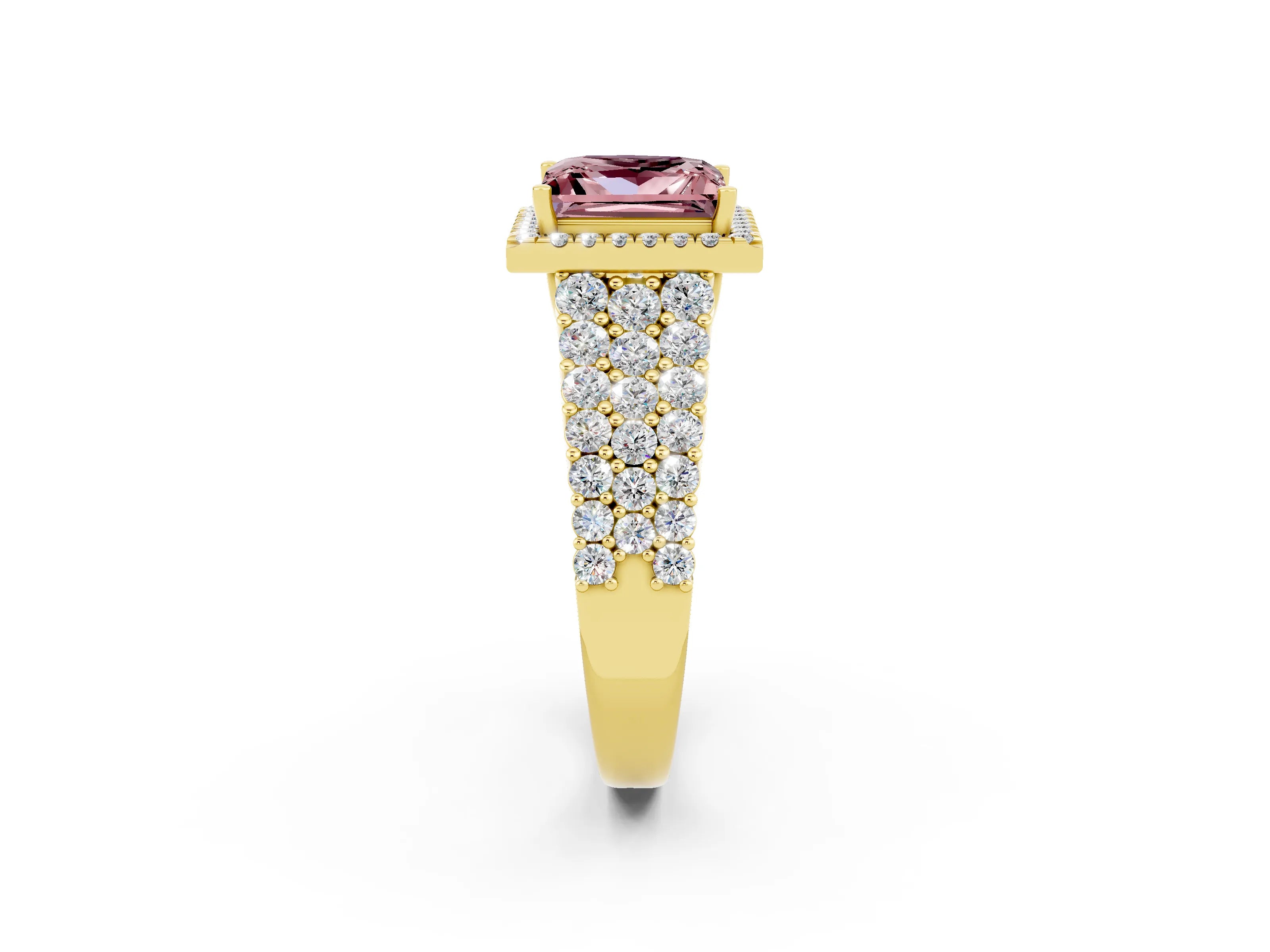 Yellow gold Princess Cut Halo Pavé Diamond Engagement Ring with Split Shank and Four-Prong Setting_2