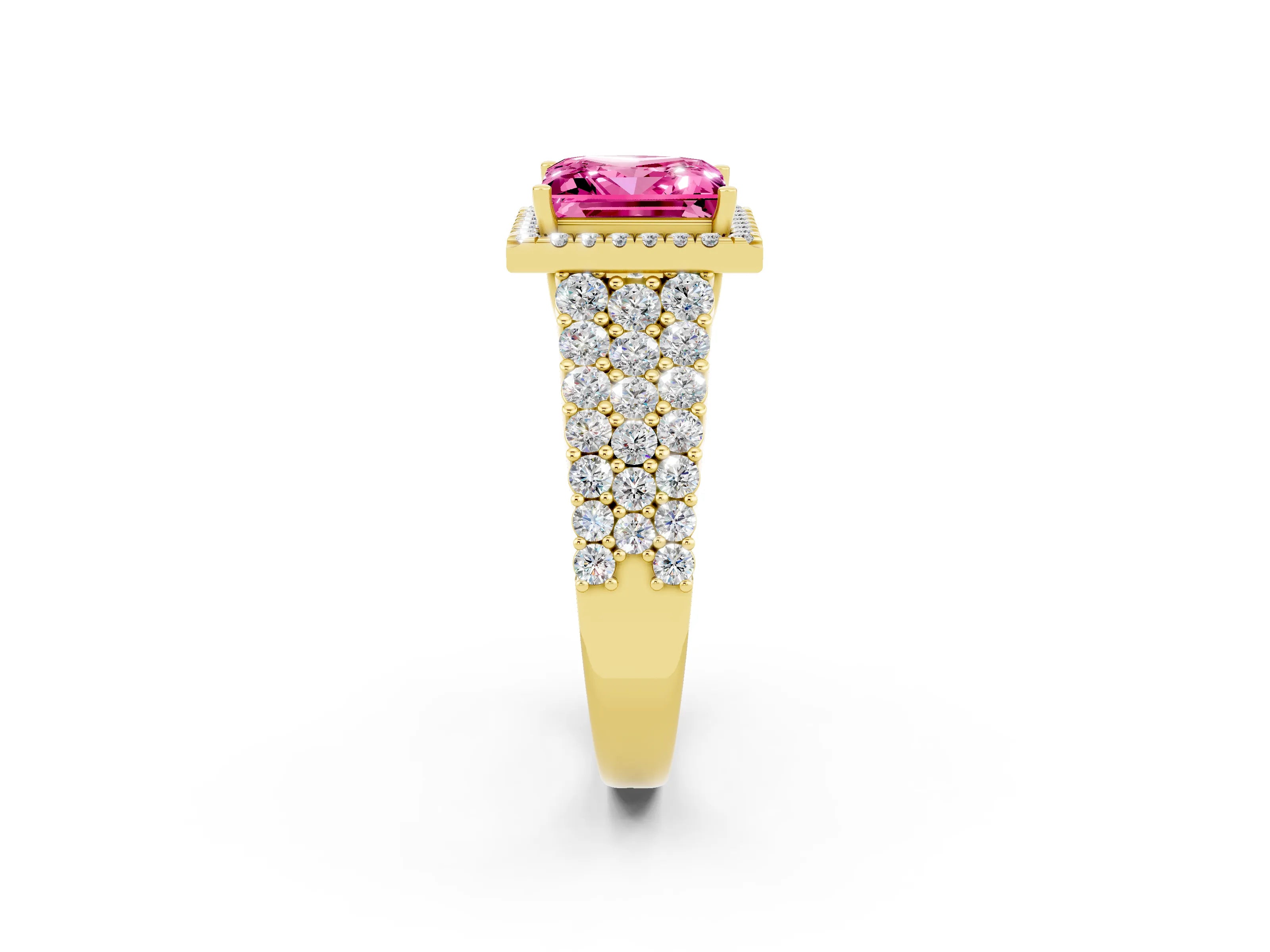 Yellow gold Princess Cut Halo Pavé Diamond Engagement Ring with Split Shank and Four-Prong Setting_2