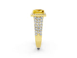 Yellow gold Princess Cut Halo Pavé Diamond Engagement Ring with Split Shank and Four-Prong Setting_2