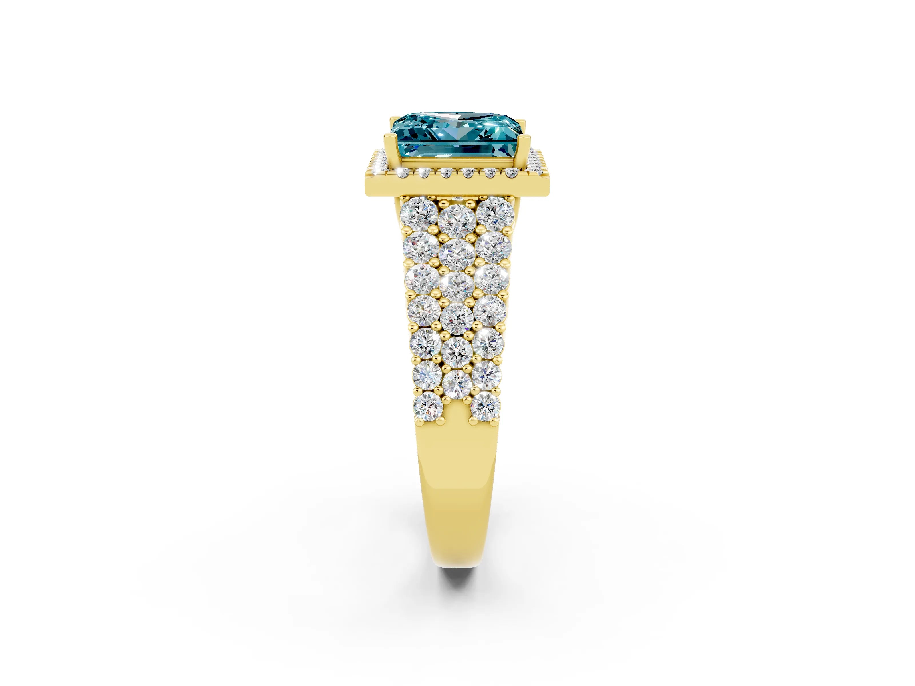 Yellow gold Princess Cut Halo Pavé Diamond Engagement Ring with Split Shank and Four-Prong Setting_2