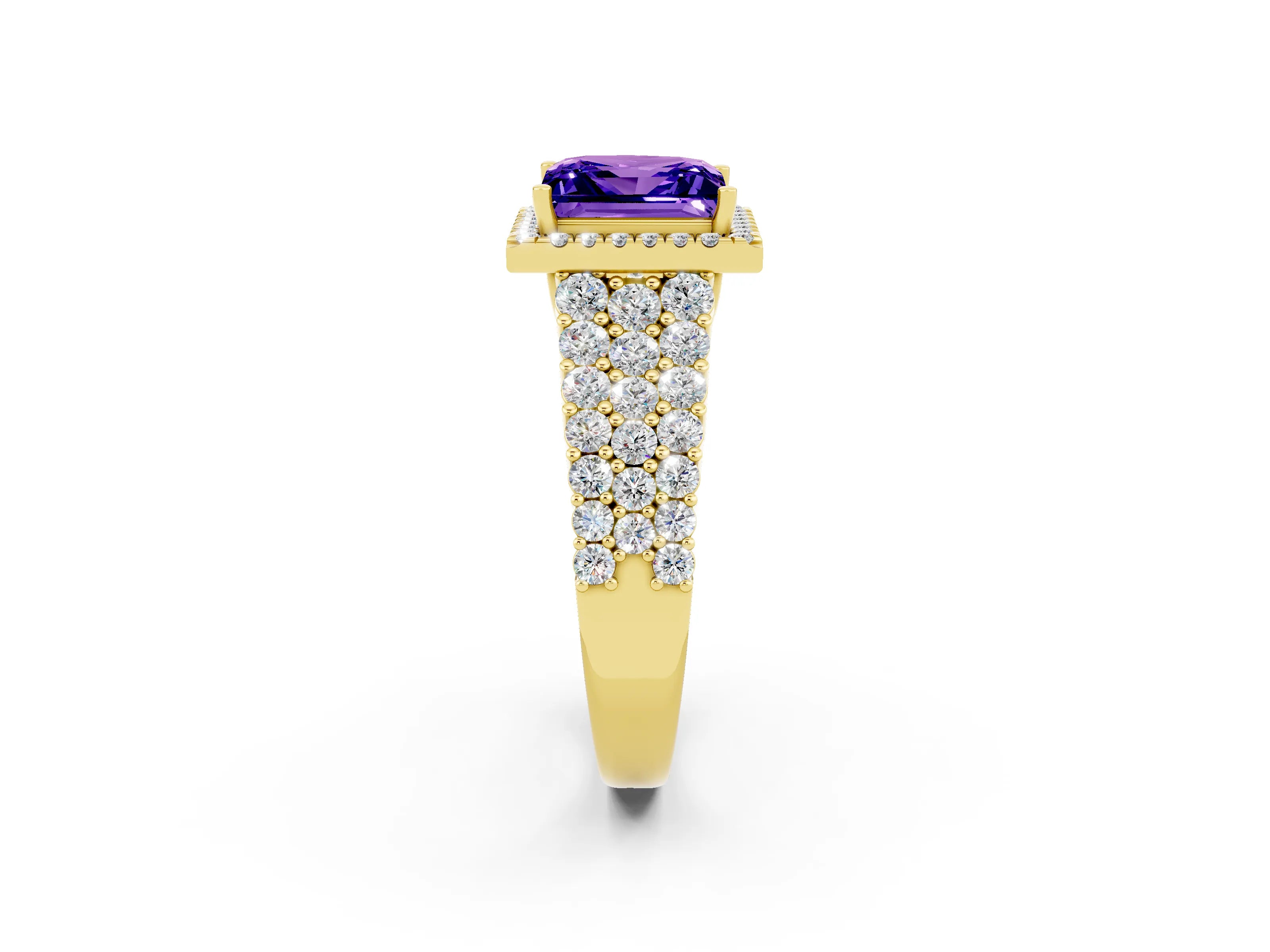Yellow gold Princess Cut Halo Pavé Diamond Engagement Ring with Split Shank and Four-Prong Setting_2