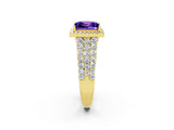 Yellow gold Princess Cut Halo Pavé Diamond Engagement Ring with Split Shank and Four-Prong Setting_2