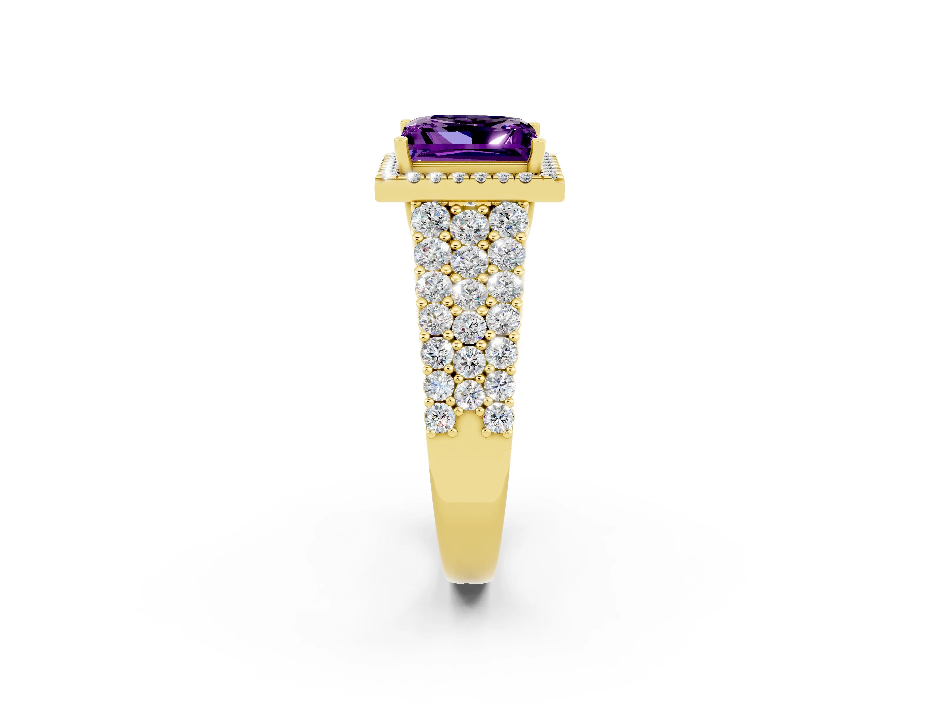 Yellow gold Princess Cut Halo Pavé Diamond Engagement Ring with Split Shank and Four-Prong Setting_2