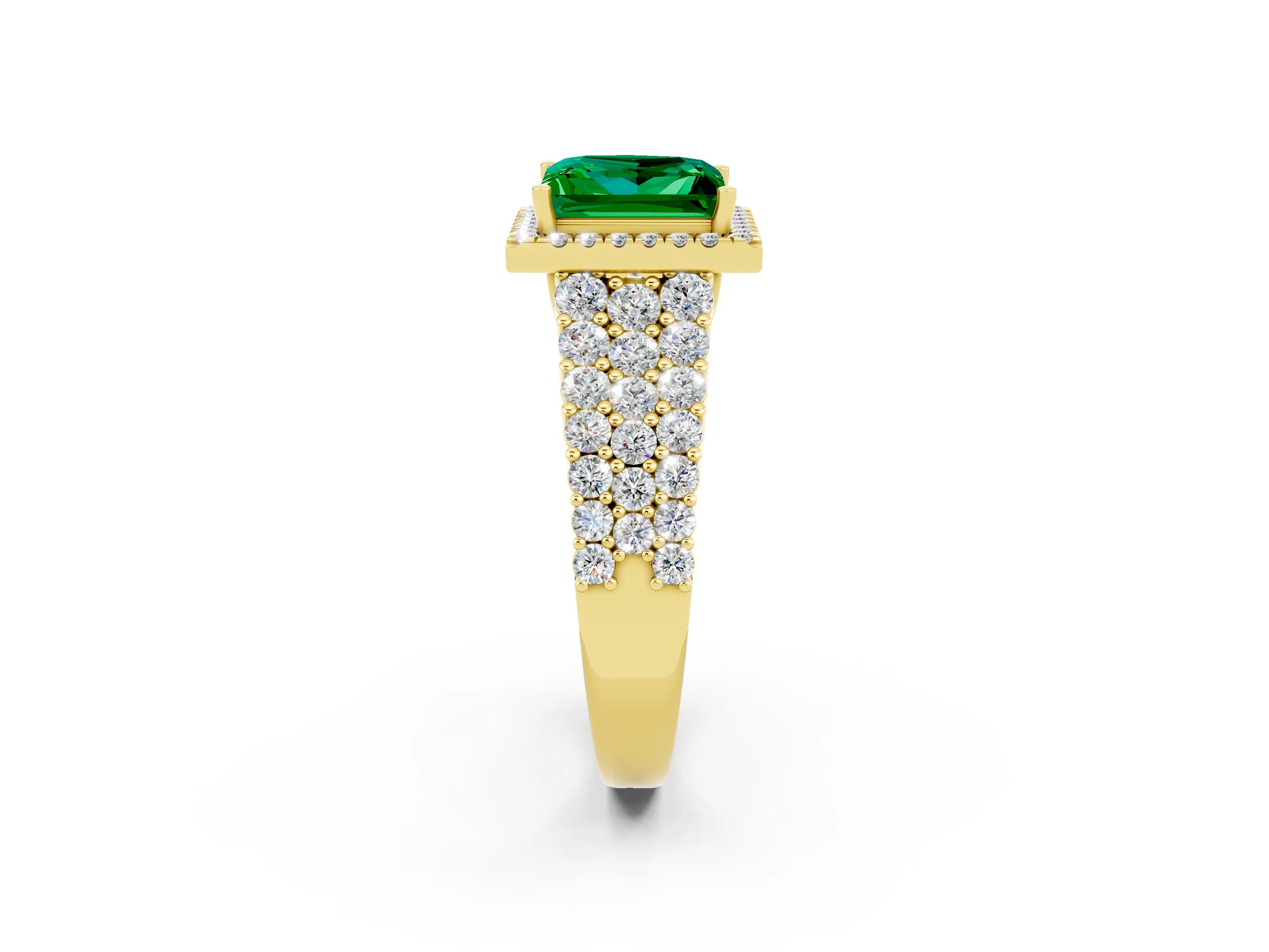 Yellow gold Princess Cut Halo Pavé Diamond Engagement Ring with Split Shank and Four-Prong Setting_2