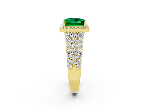 Yellow gold Princess Cut Halo Pavé Diamond Engagement Ring with Split Shank and Four-Prong Setting_2