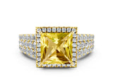 Yellow gold Princess Cut Halo Pavé Diamond Engagement Ring with Split Shank and Four-Prong Setting
