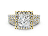 Yellow gold Princess Cut Halo Pavé Diamond Engagement Ring with Split Shank and Four-Prong Setting_3