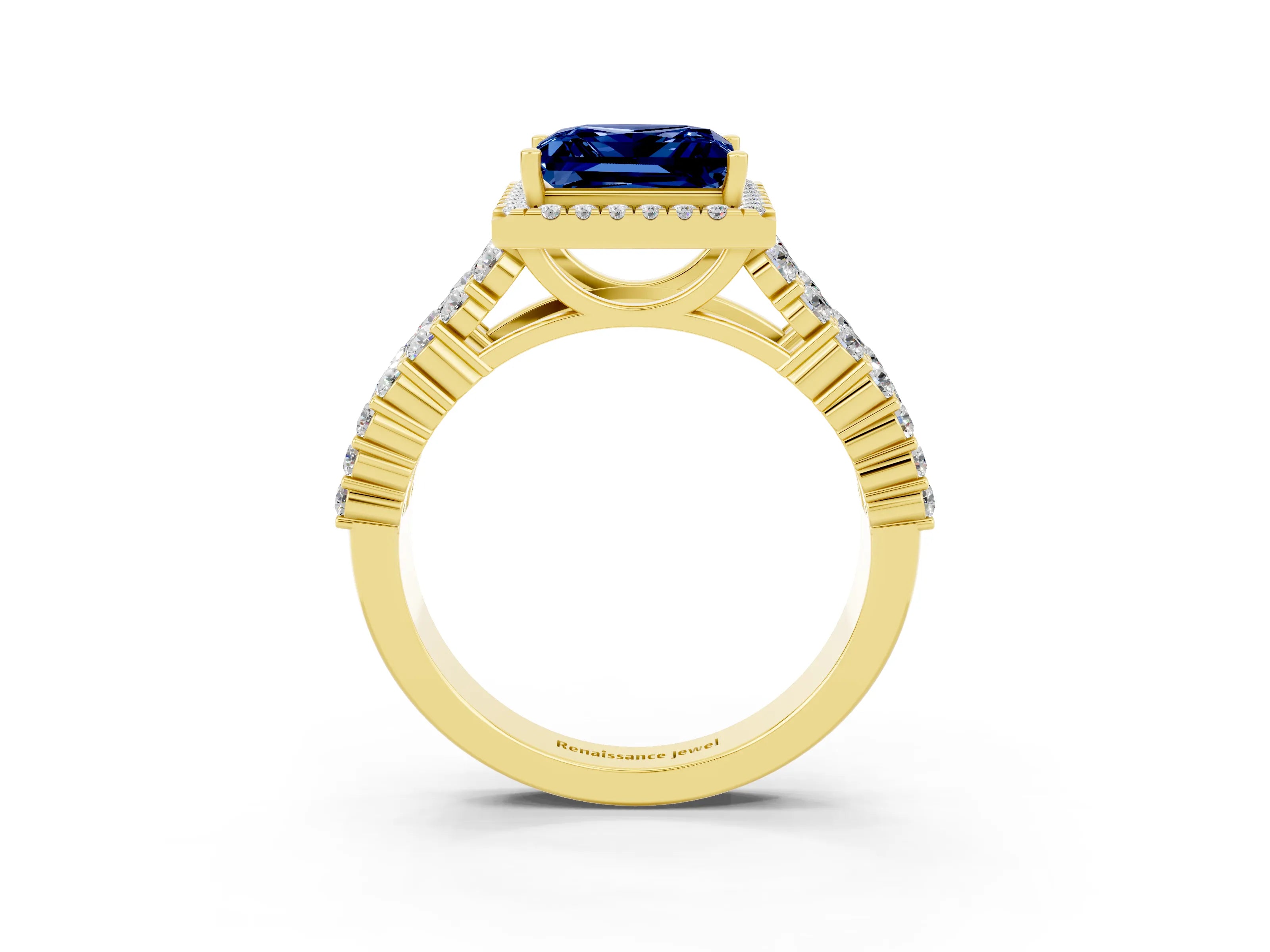 Yellow gold Princess Cut Halo Pavé Diamond Engagement Ring with Split Shank and Four-Prong Setting_3