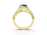 Yellow gold Princess Cut Halo Pavé Diamond Engagement Ring with Split Shank and Four-Prong Setting_3