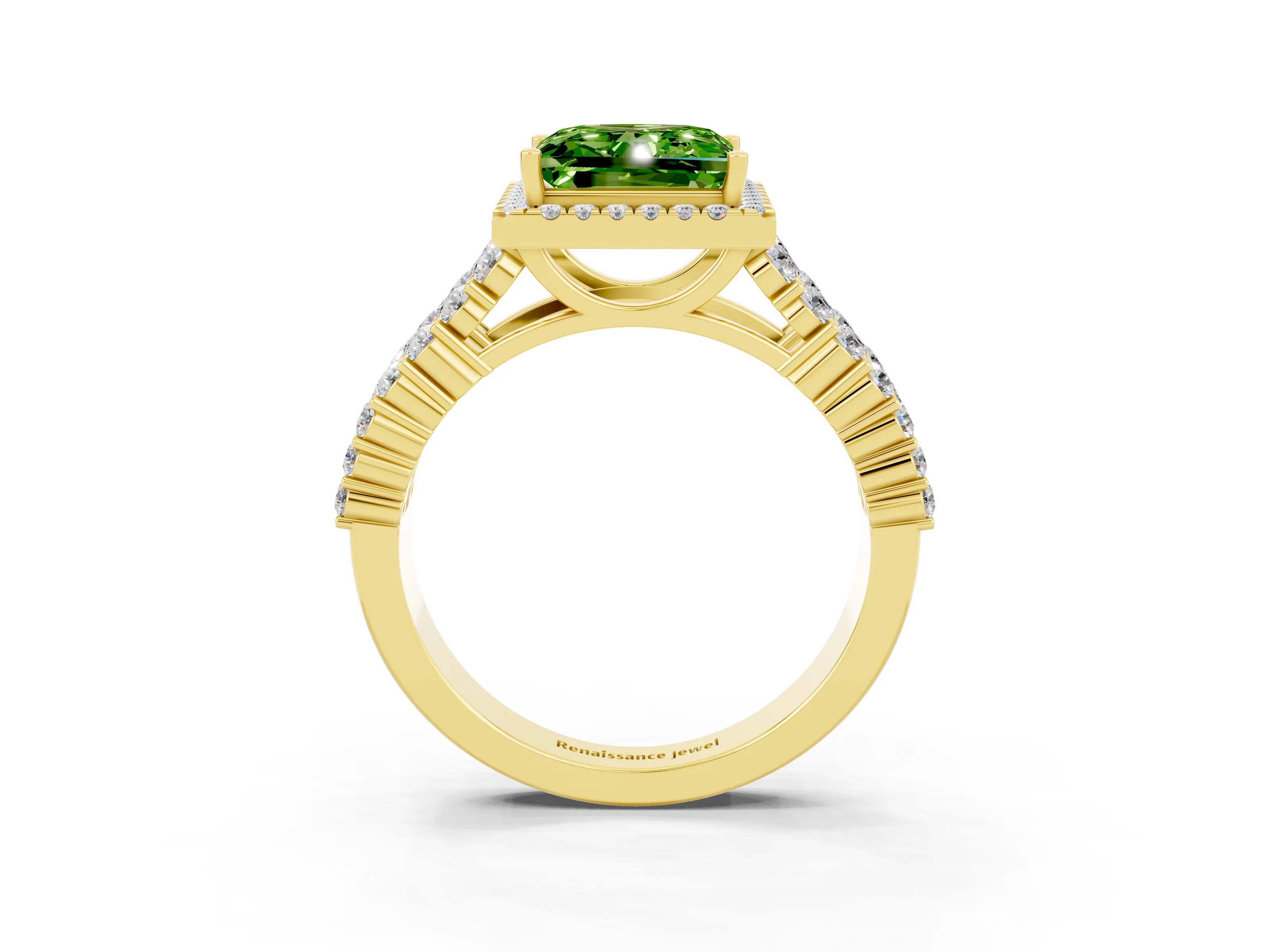 Yellow gold Princess Cut Halo Pavé Diamond Engagement Ring with Split Shank and Four-Prong Setting_3