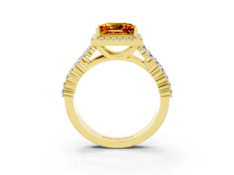 Yellow gold Princess Cut Halo Pavé Diamond Engagement Ring with Split Shank and Four-Prong Setting_3