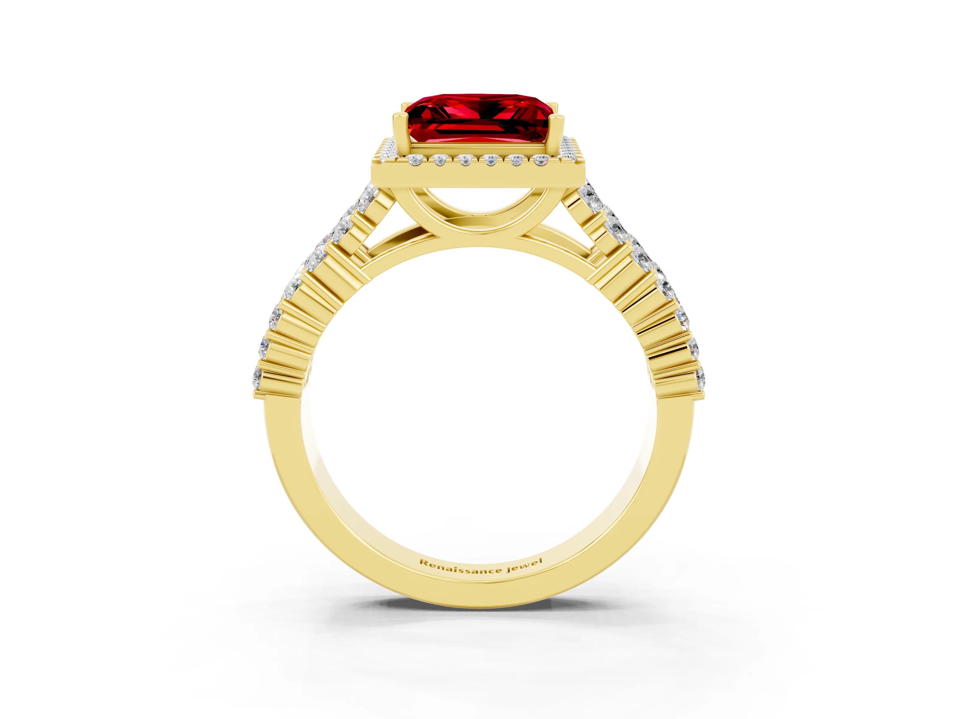Yellow gold Princess Cut Halo Pavé Diamond Engagement Ring with Split Shank and Four-Prong Setting_3