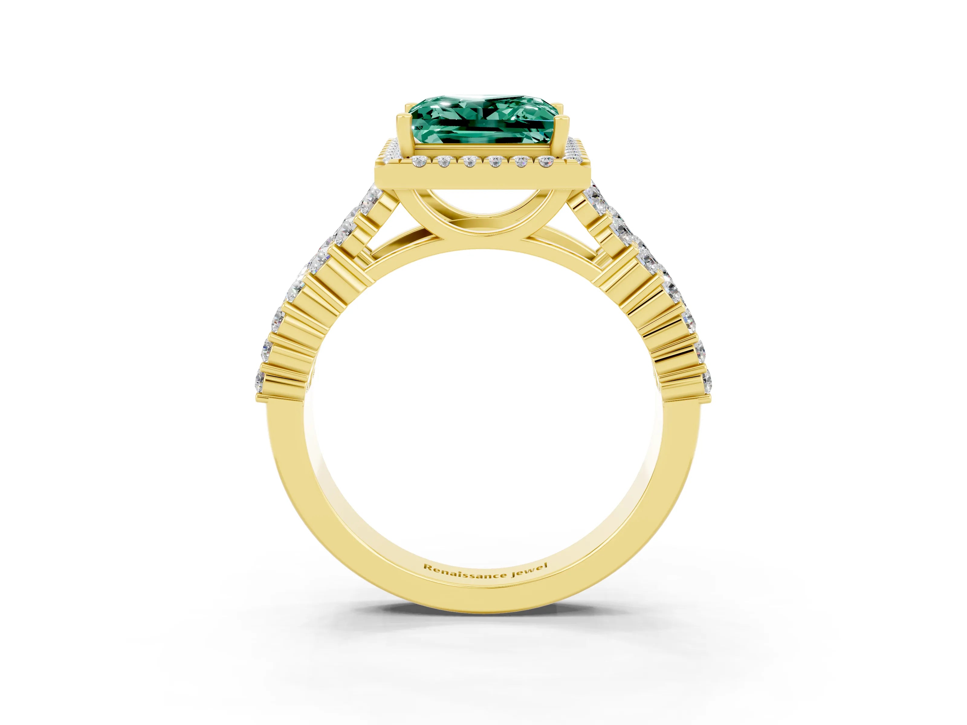 Yellow gold Princess Cut Halo Pavé Diamond Engagement Ring with Split Shank and Four-Prong Setting_3