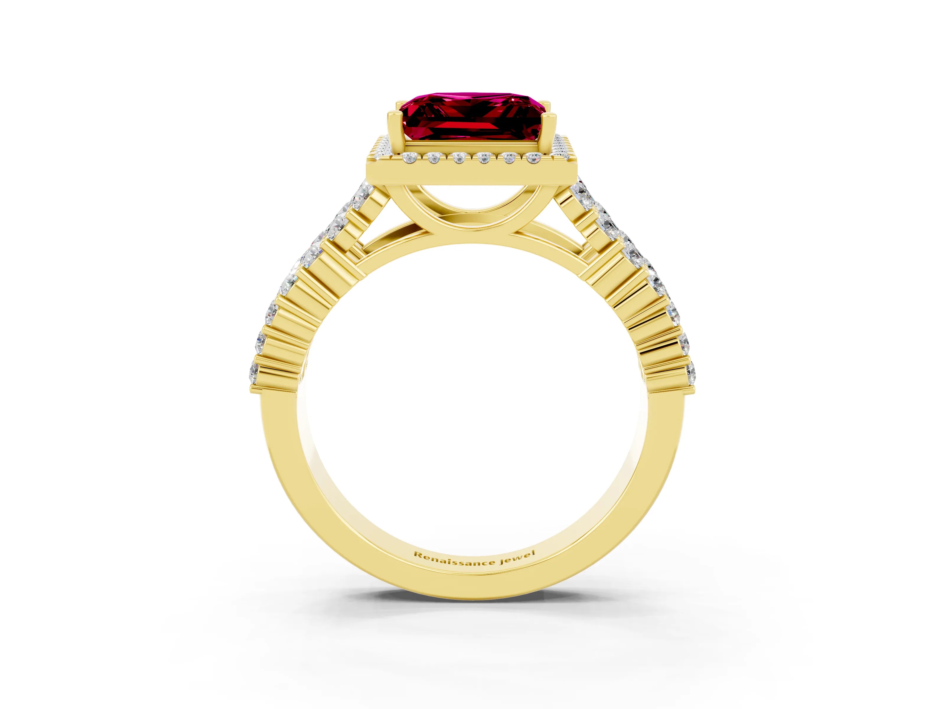 Yellow gold Princess Cut Halo Pavé Diamond Engagement Ring with Split Shank and Four-Prong Setting_3