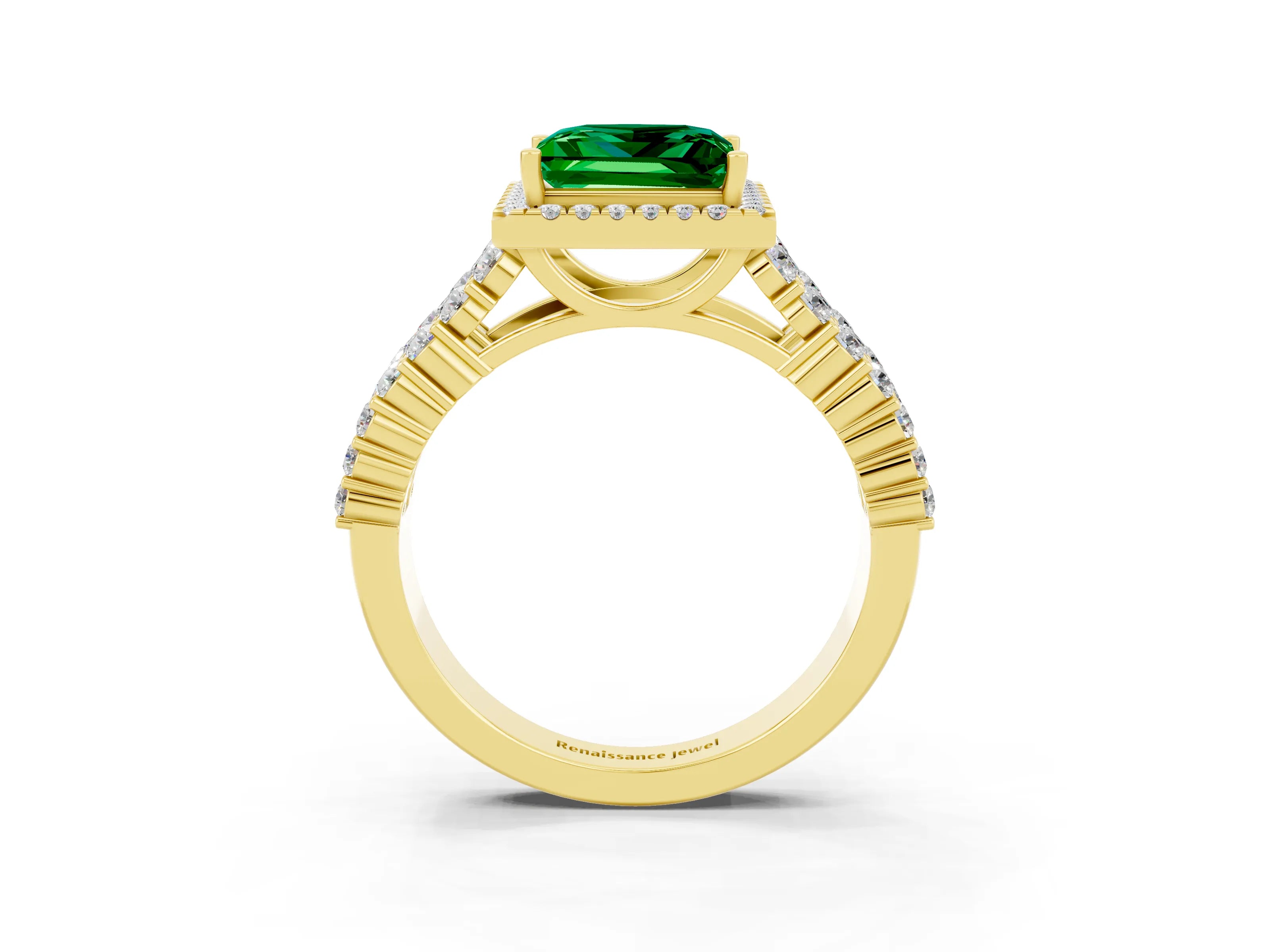Yellow gold Princess Cut Halo Pavé Diamond Engagement Ring with Split Shank and Four-Prong Setting_3