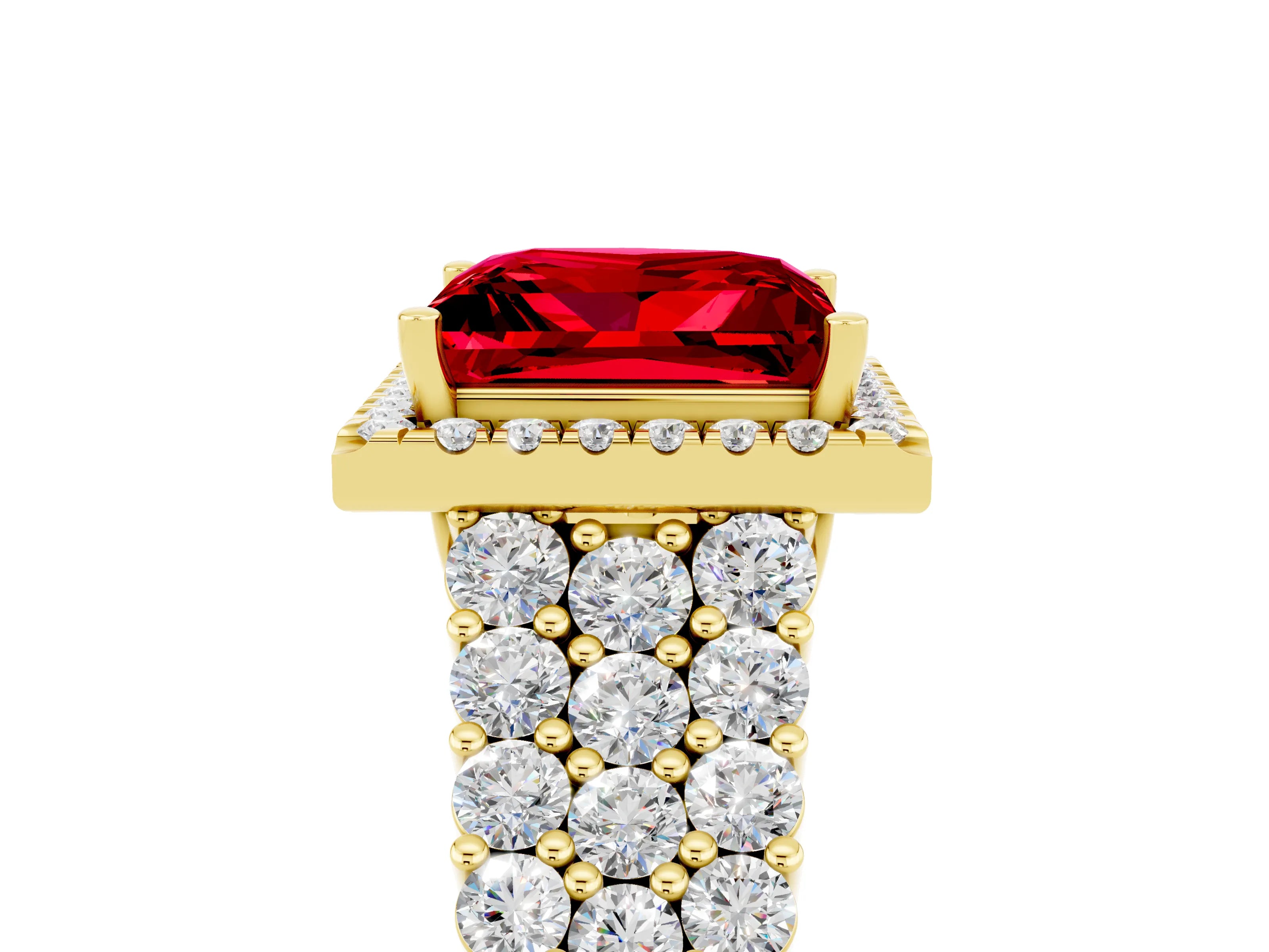 Yellow gold Princess Cut Halo Pavé Diamond Engagement Ring with Split Shank and Four-Prong Setting_5